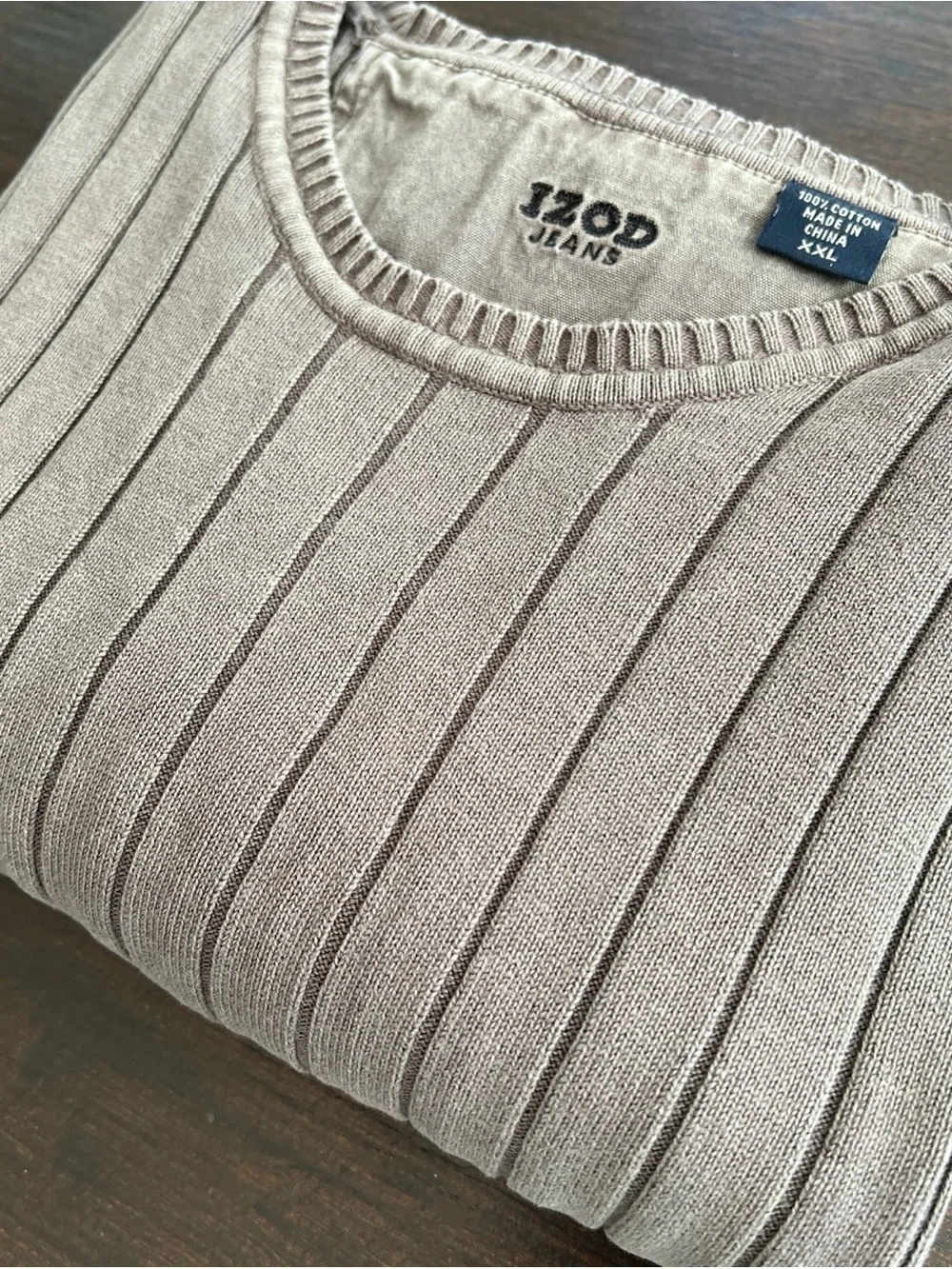 Izod Jeans Taupe/Brown Washed Ribbed Knit Long Sleeve Cotton Sweater Men’s XXL